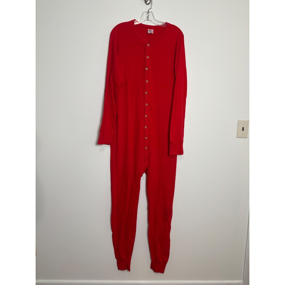 Duofold Mens Union Suit M Red Thermal Wool Blend Button Classic Cabincore